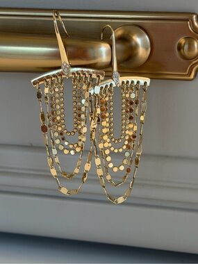 Stella & Dot Gold Multi-Chain Cascade Drop Earrings Draped ear jacket earring